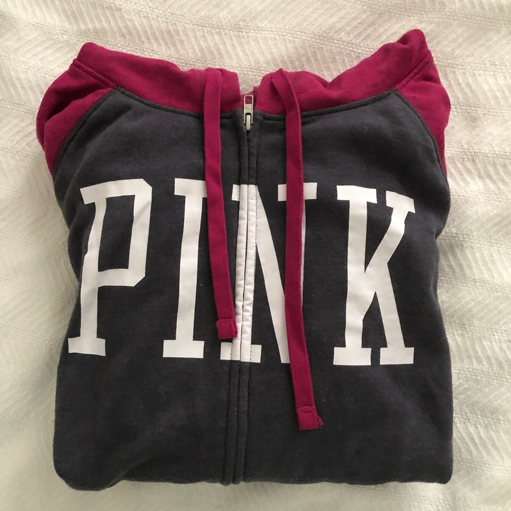 VS Pink Fleece Color Block Zip Up Hoodie
